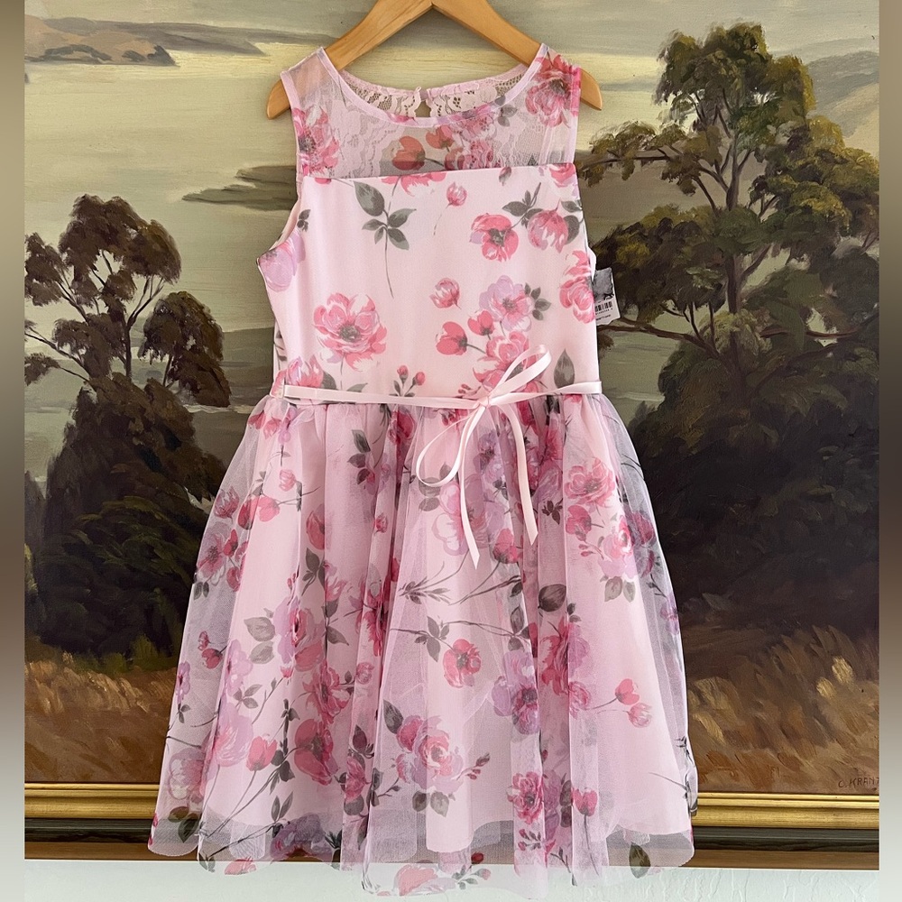Zenzi NWT Floral Pink Tulle & Lace Kids Dress Size 7/8